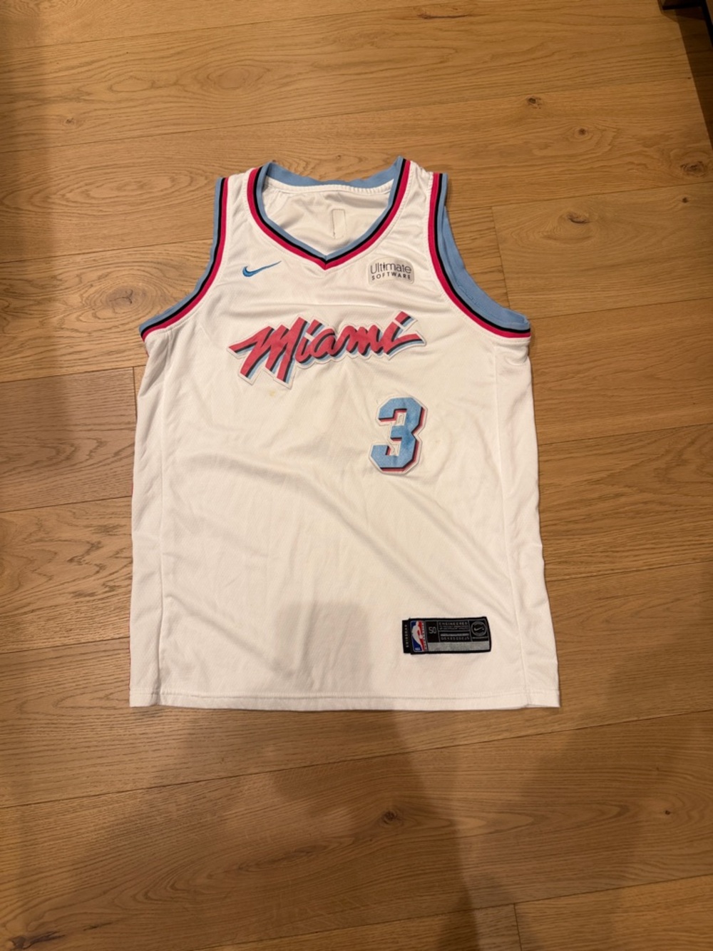 Nike Miami Heat White Wade Jersey with Pink and Light Blue Accents